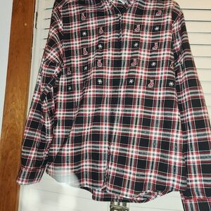 Bobbie Brooks Black and Red Plaid Women's Button Down Shirt